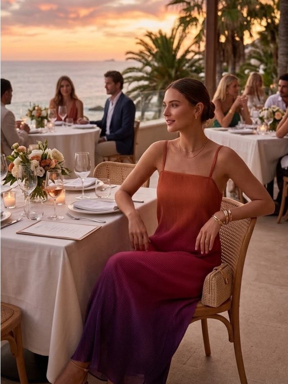 No Boundaries Ombre Maxi Slip Dress in Rust and Plum